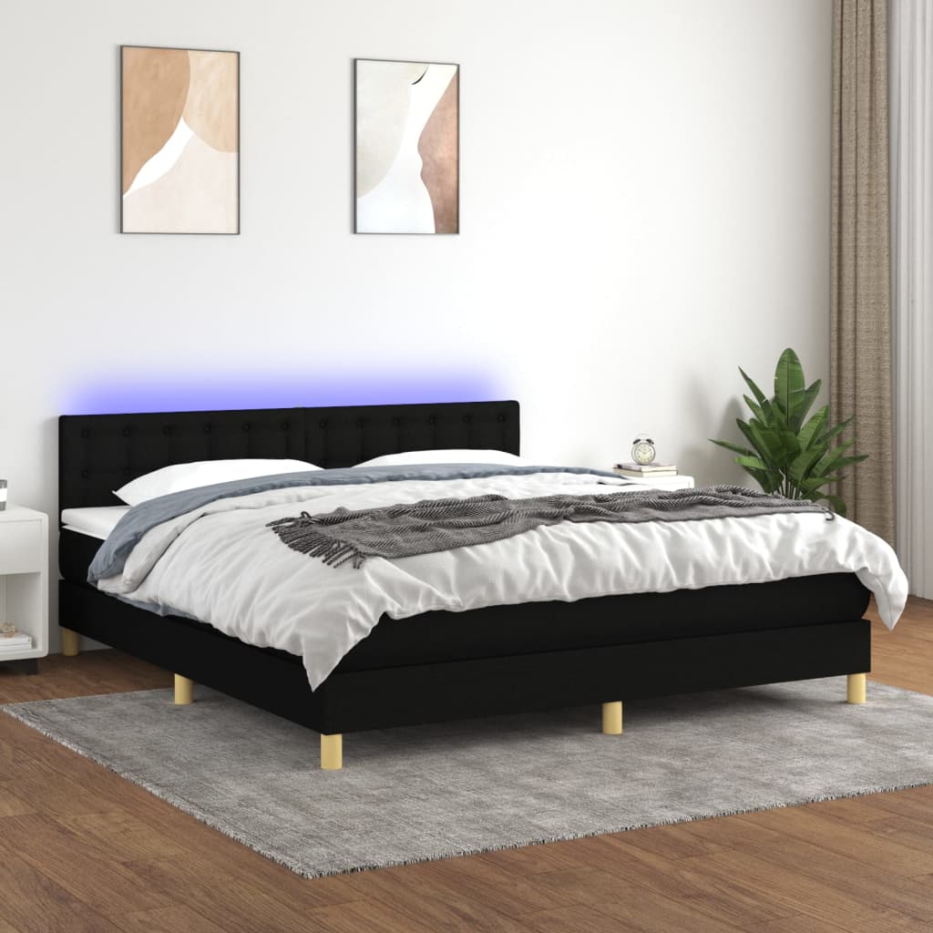 Boxspring met matras en LED stof zwart 160x200 cm is nu te koop bij PeponiXL, paradijselijk wonen!