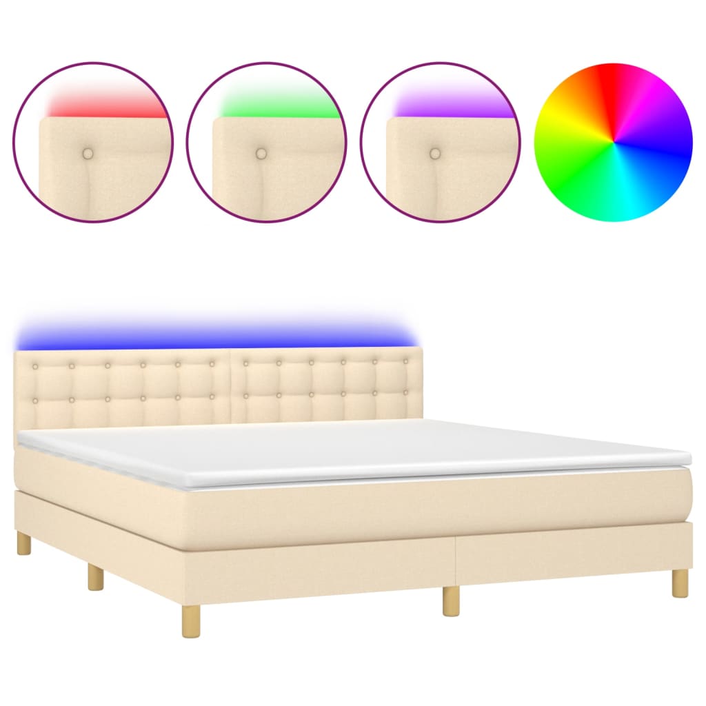 Boxspring met matras en LED stof crèmekleurig 160x200 cm is nu te koop bij PeponiXL, paradijselijk wonen!
