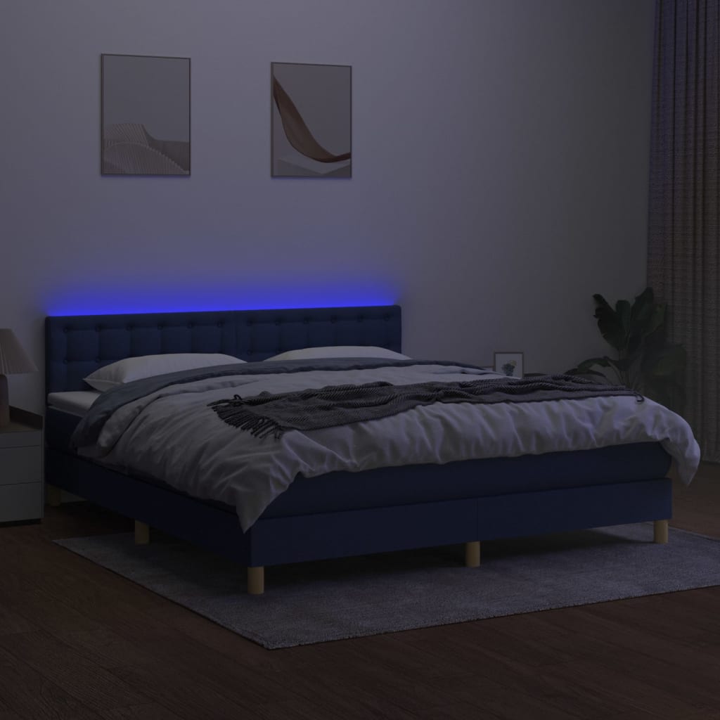 Boxspring met matras en LED stof blauw 160x200 cm is nu te koop bij PeponiXL, paradijselijk wonen!
