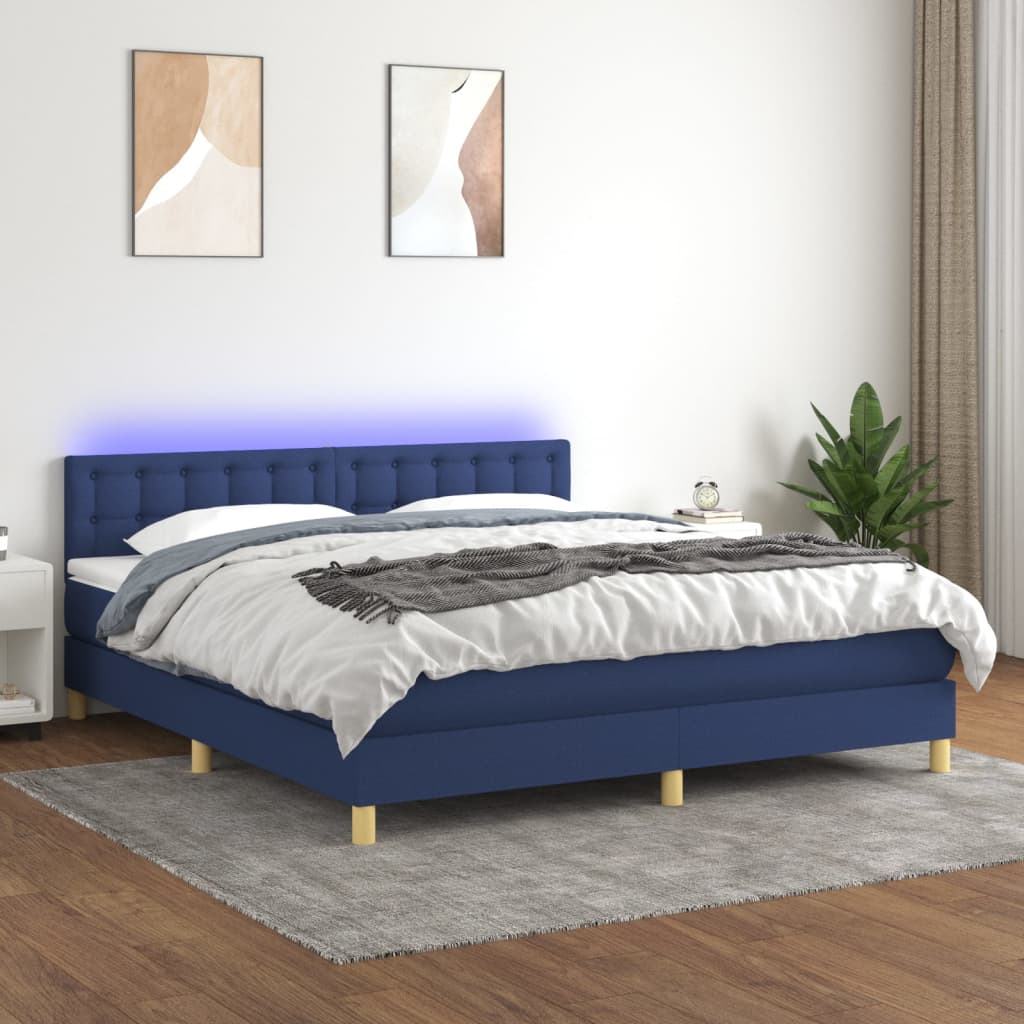 Boxspring met matras en LED stof blauw 160x200 cm is nu te koop bij PeponiXL, paradijselijk wonen!