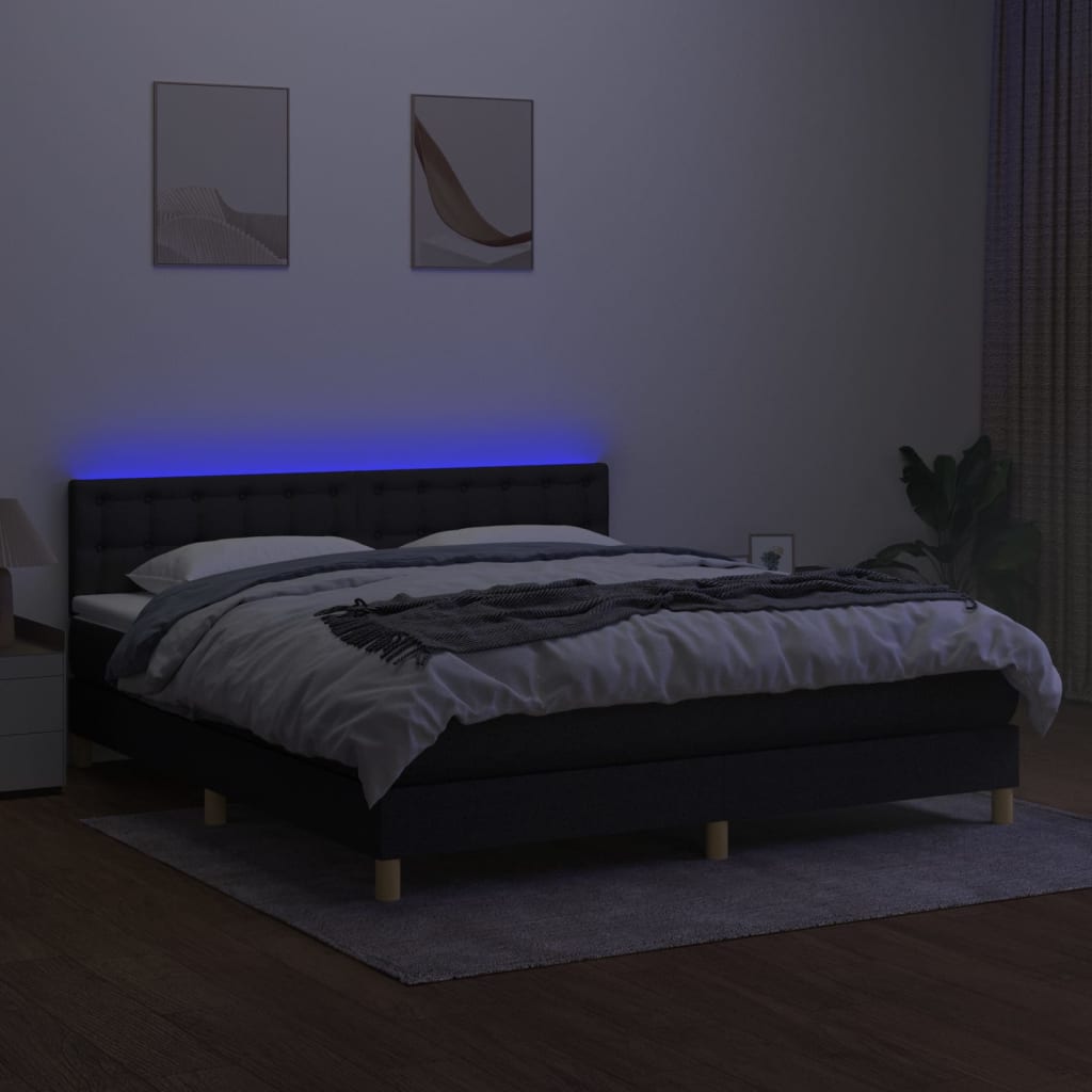 Boxspring met matras en LED stof zwart 180x200 cm is nu te koop bij PeponiXL, paradijselijk wonen!