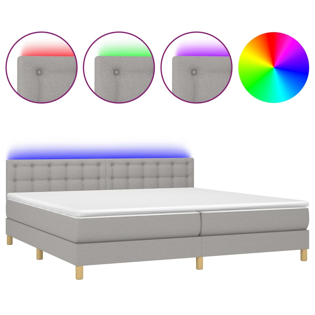 Boxspring met matras en LED stof lichtgrijs 200x200 cm is nu te koop bij PeponiXL, paradijselijk wonen!