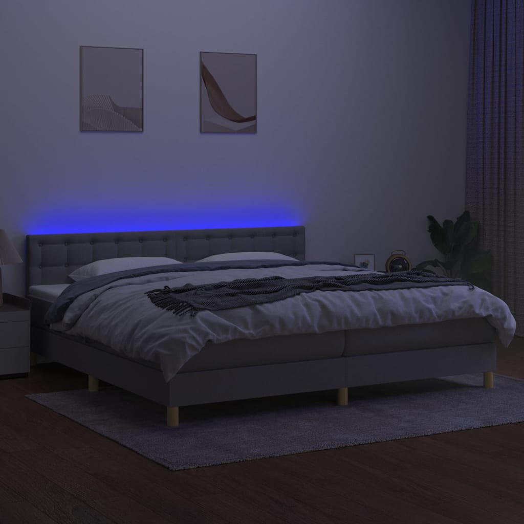Boxspring met matras en LED stof lichtgrijs 200x200 cm is nu te koop bij PeponiXL, paradijselijk wonen!