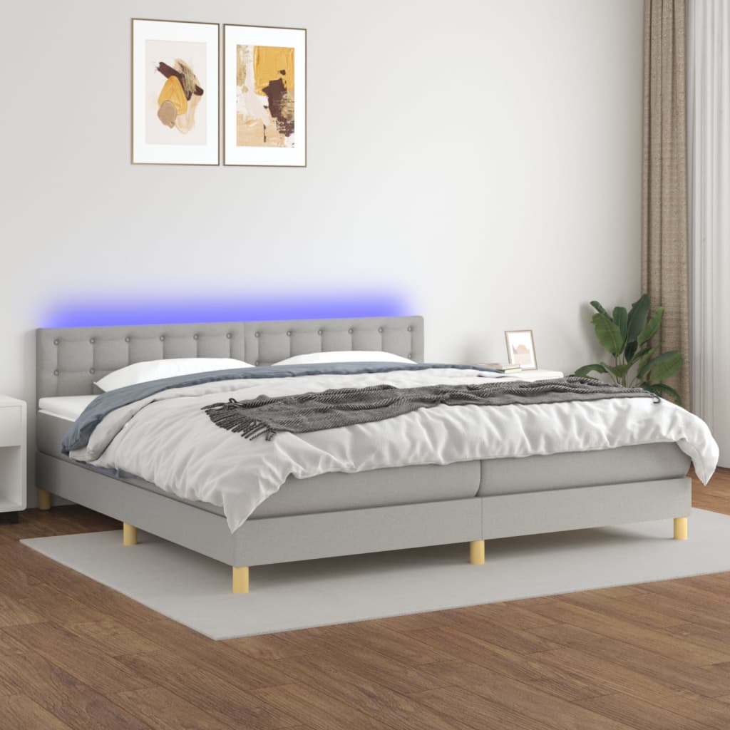 Boxspring met matras en LED stof lichtgrijs 200x200 cm is nu te koop bij PeponiXL, paradijselijk wonen!