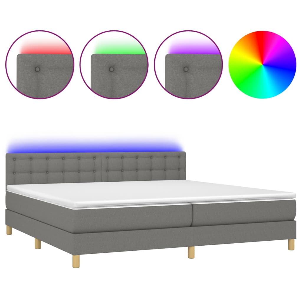 Boxspring met matras en LED stof donkergrijs 200x200 cm is nu te koop bij PeponiXL, paradijselijk wonen!