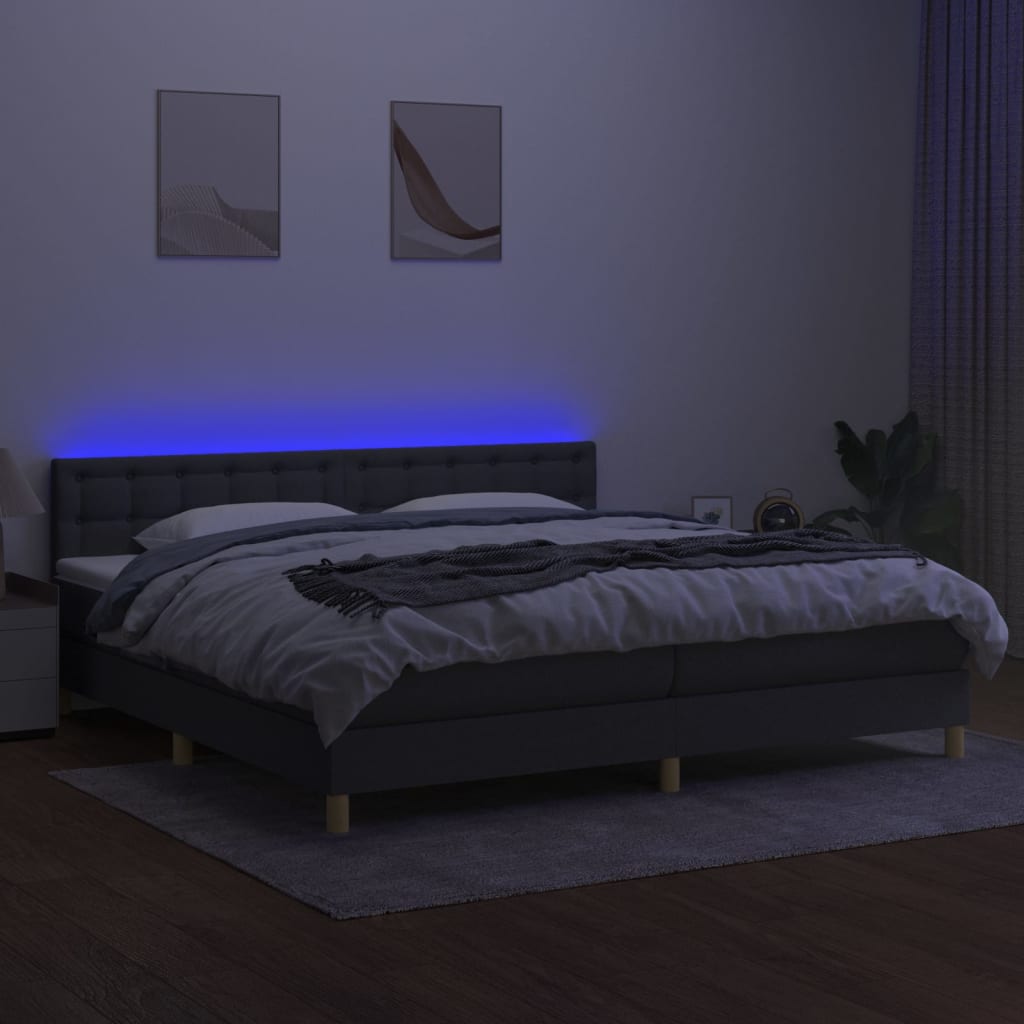Boxspring met matras en LED stof donkergrijs 200x200 cm is nu te koop bij PeponiXL, paradijselijk wonen!