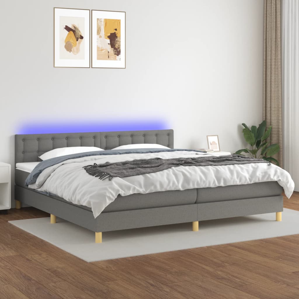 Boxspring met matras en LED stof donkergrijs 200x200 cm is nu te koop bij PeponiXL, paradijselijk wonen!