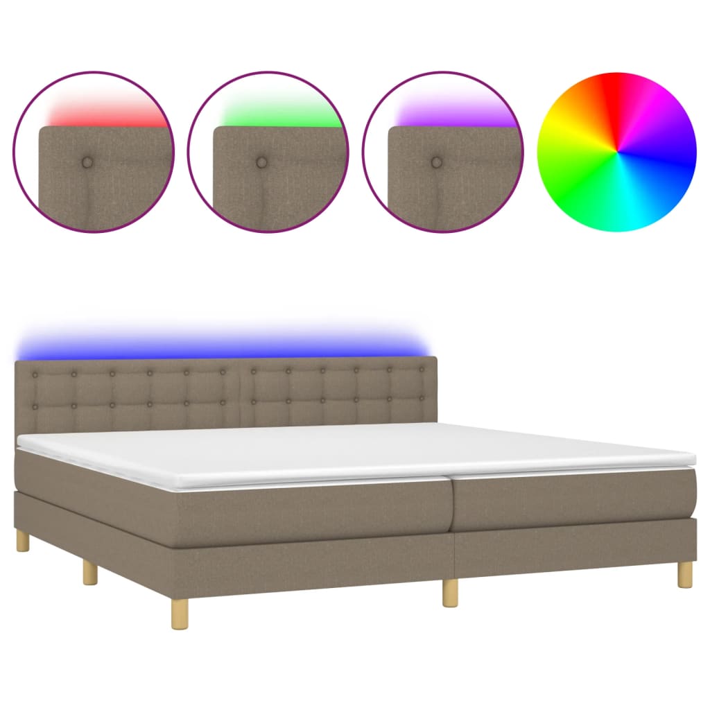 Boxspring met matras en LED stof taupe 200x200 cm is nu te koop bij PeponiXL, paradijselijk wonen!
