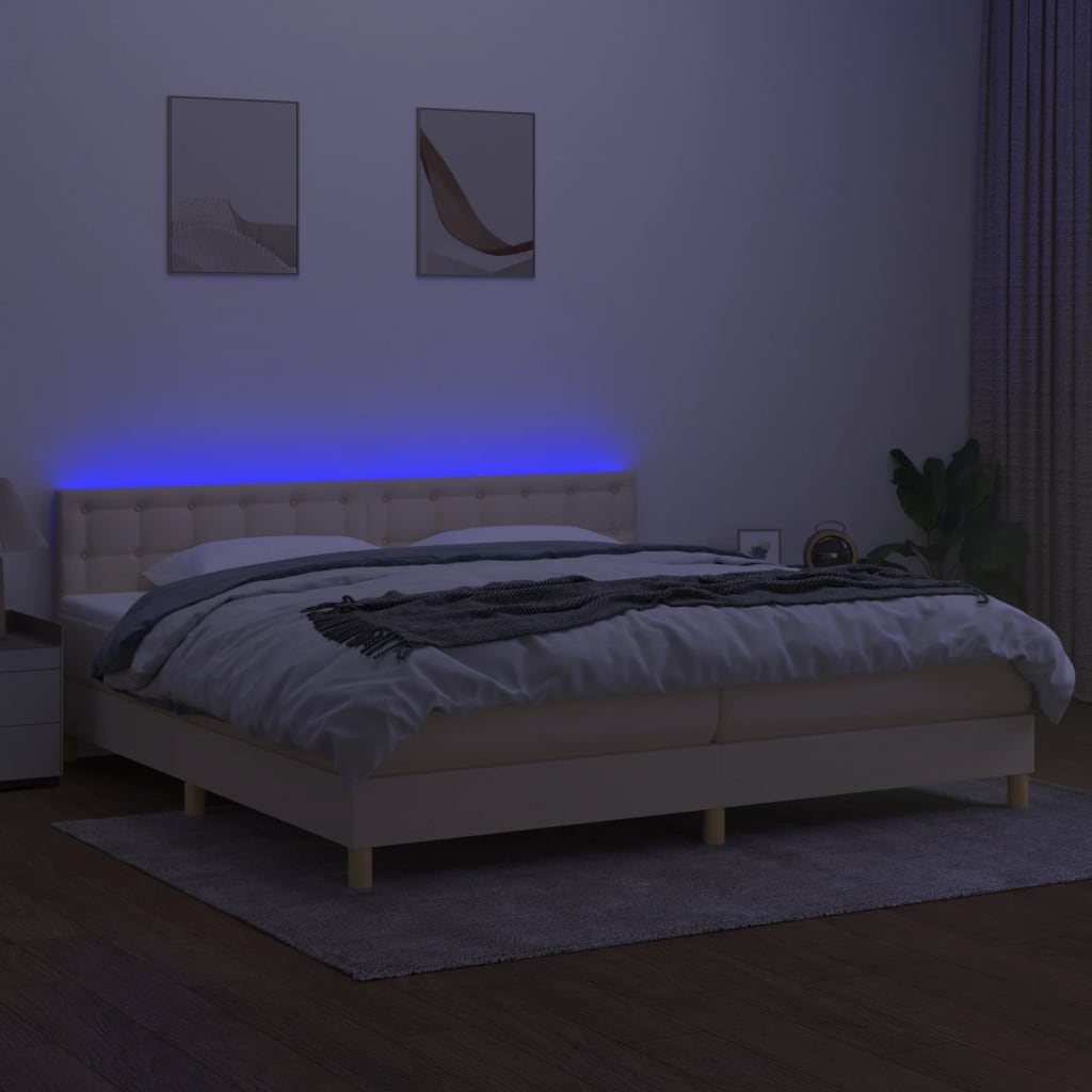 Boxspring met matras en LED stof crèmekleurig 200x200 cm is nu te koop bij PeponiXL, paradijselijk wonen!