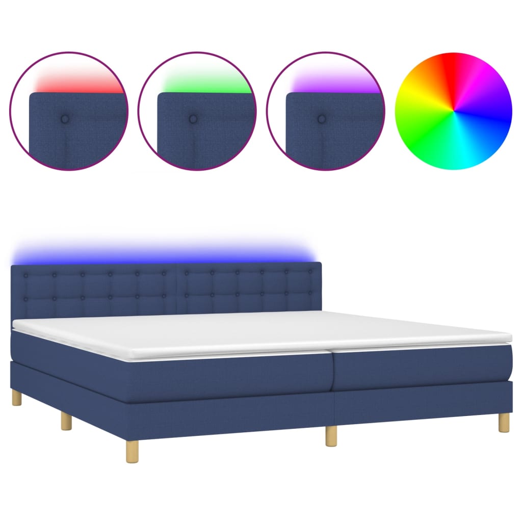 Boxspring met matras en LED stof blauw 200x200 cm is nu te koop bij PeponiXL, paradijselijk wonen!