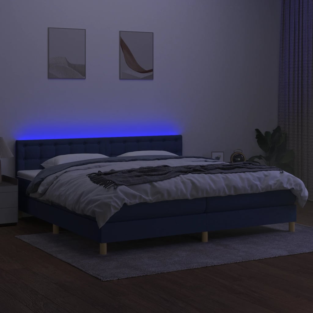 Boxspring met matras en LED stof blauw 200x200 cm is nu te koop bij PeponiXL, paradijselijk wonen!