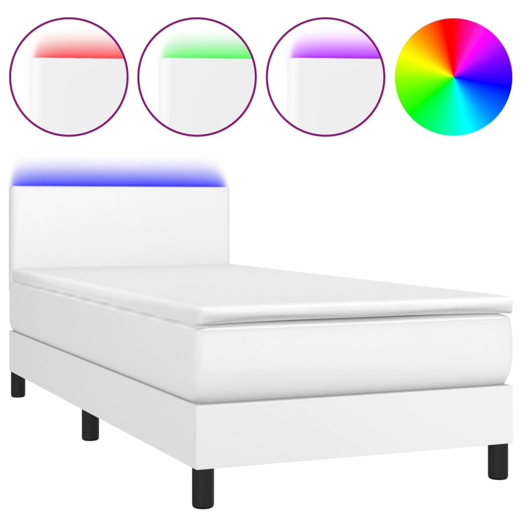 Boxspring met matras en LED kunstleer wit 80x200 cm is nu te koop bij PeponiXL, paradijselijk wonen!