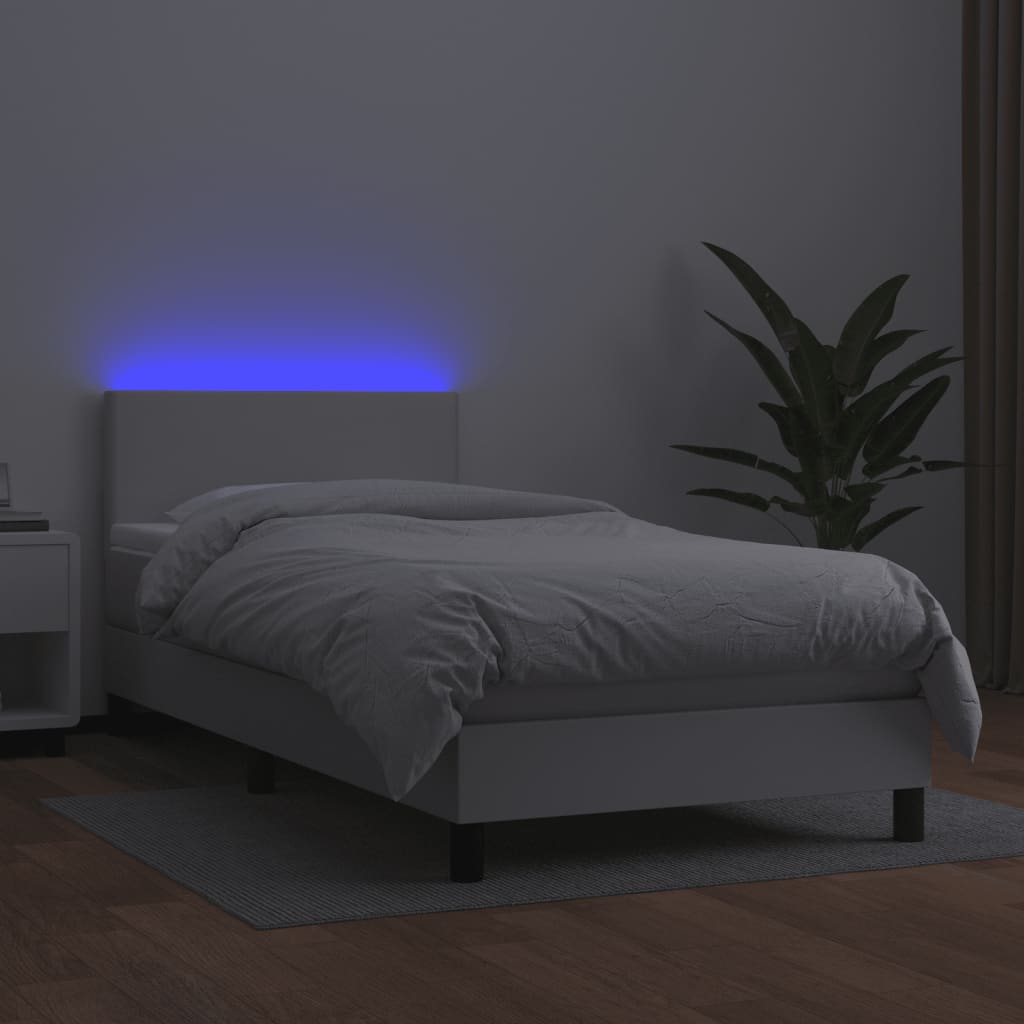 Boxspring met matras en LED kunstleer wit 80x200 cm is nu te koop bij PeponiXL, paradijselijk wonen!