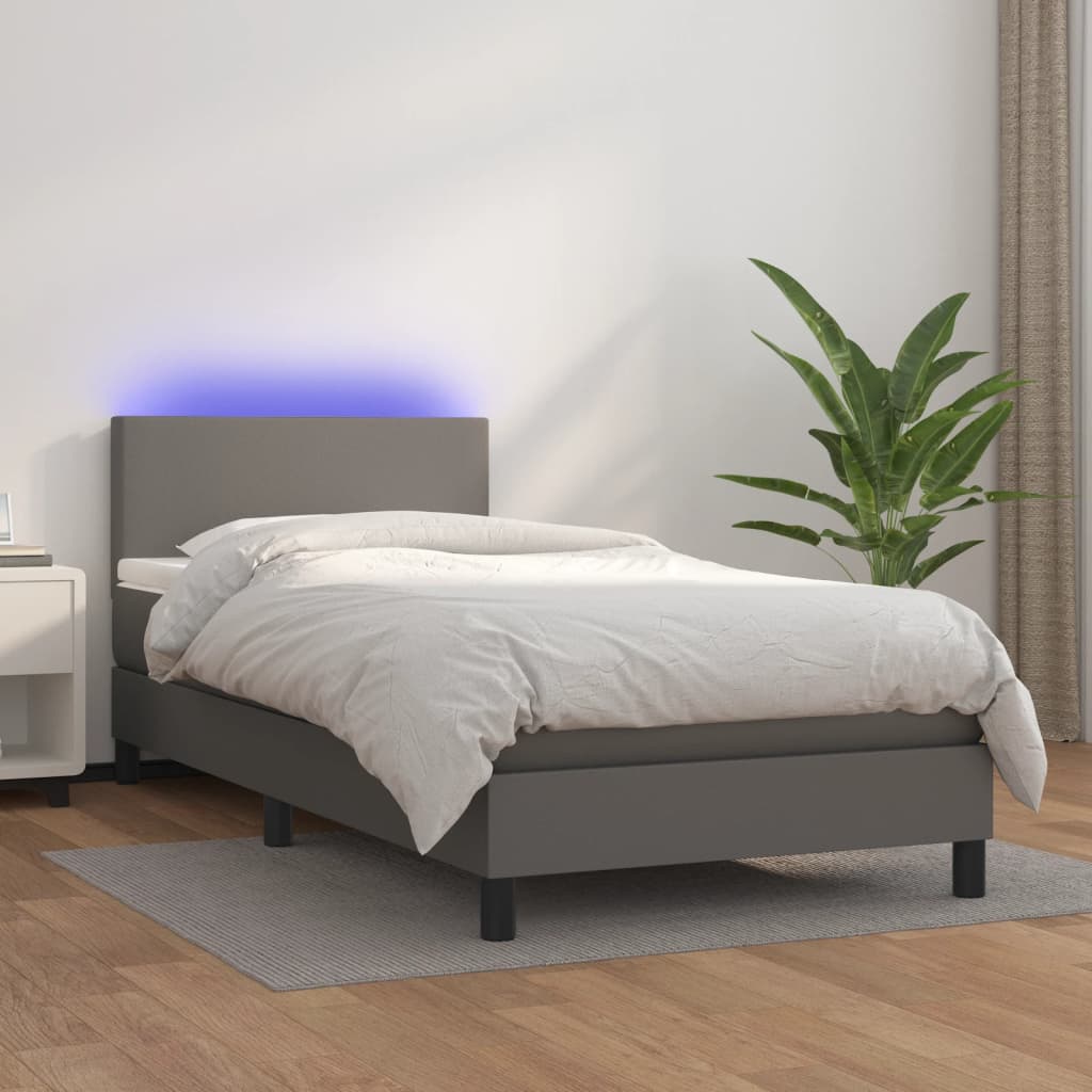 Boxspring met matras en LED kunstleer grijs 80x200 cm is nu te koop bij PeponiXL, paradijselijk wonen!