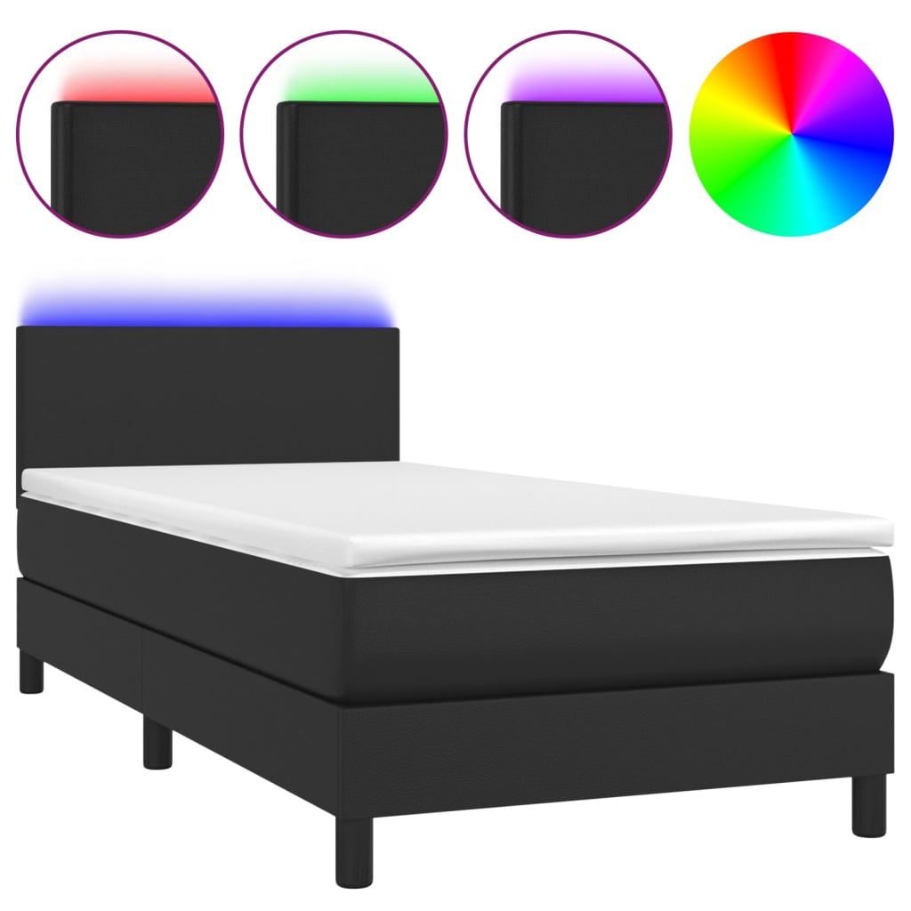 Boxspring met matras en LED kunstleer zwart 90x190 cm is nu te koop bij PeponiXL, paradijselijk wonen!
