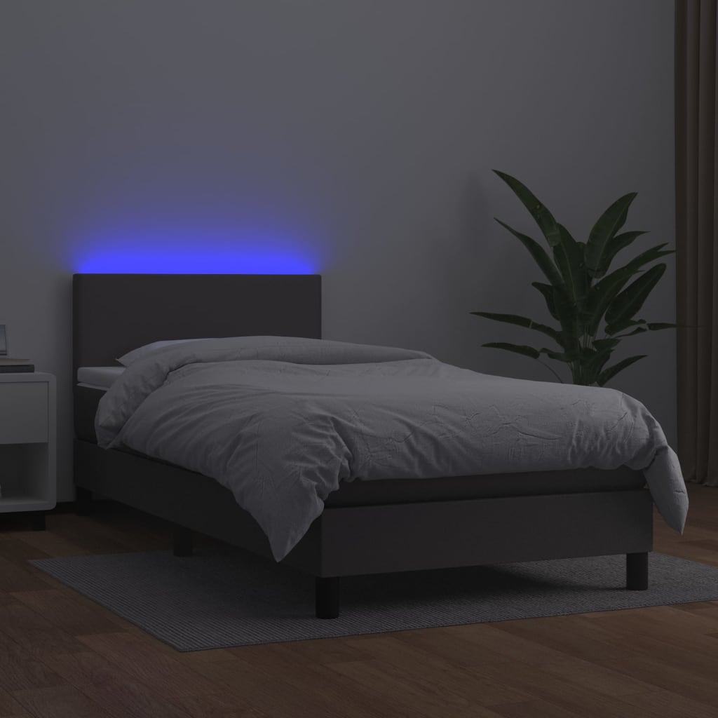 Boxspring met matras en LED kunstleer grijs 90x190 cm is nu te koop bij PeponiXL, paradijselijk wonen!