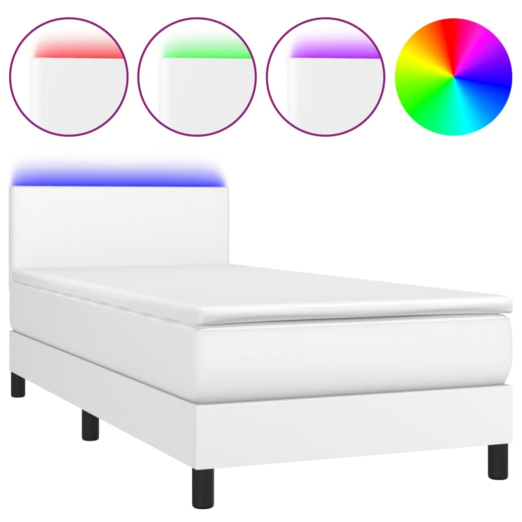 Boxspring met matras en LED kunstleer wit 90x200 cm is nu te koop bij PeponiXL, paradijselijk wonen!