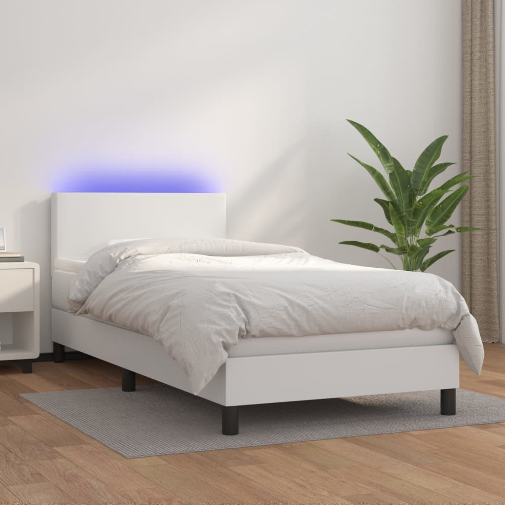 Boxspring met matras en LED kunstleer wit 90x200 cm is nu te koop bij PeponiXL, paradijselijk wonen!