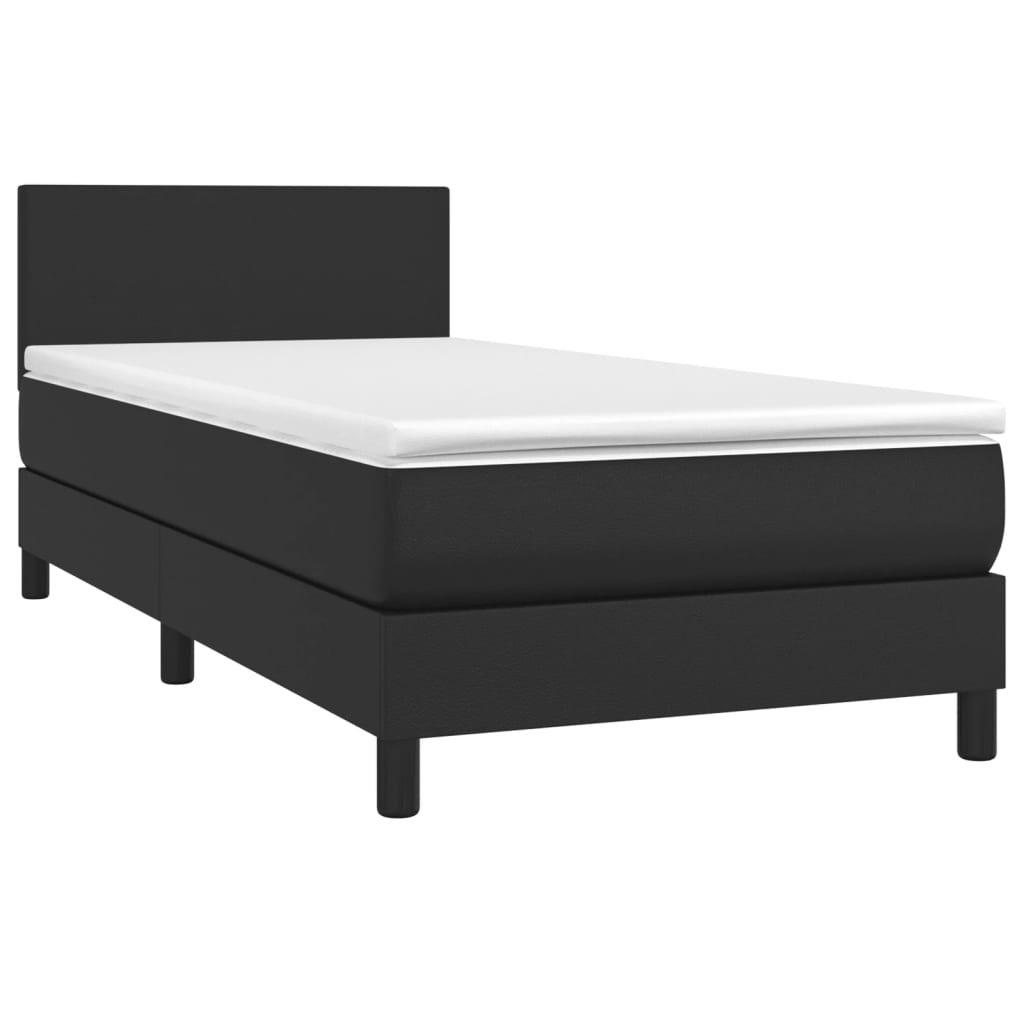 Boxspring met matras en LED kunstleer zwart 100x200 cm is nu te koop bij PeponiXL, paradijselijk wonen!