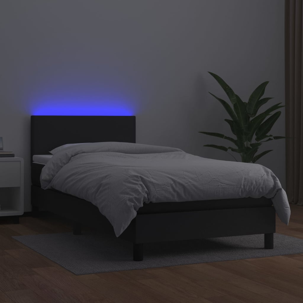 Boxspring met matras en LED kunstleer zwart 100x200 cm is nu te koop bij PeponiXL, paradijselijk wonen!