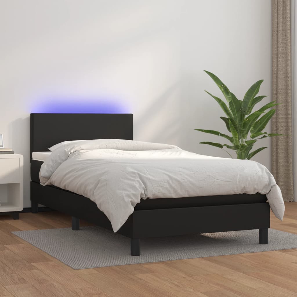 Boxspring met matras en LED kunstleer zwart 100x200 cm is nu te koop bij PeponiXL, paradijselijk wonen!