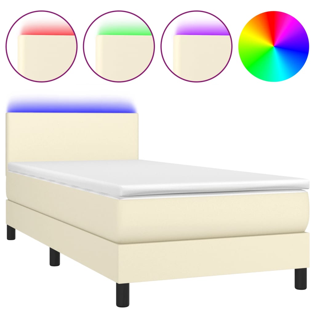 Boxspring met matras en LED kunstleer crèmekleurig 100x200 cm is nu te koop bij PeponiXL, paradijselijk wonen!