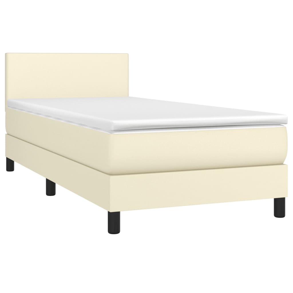 Boxspring met matras en LED kunstleer crèmekleurig 100x200 cm is nu te koop bij PeponiXL, paradijselijk wonen!