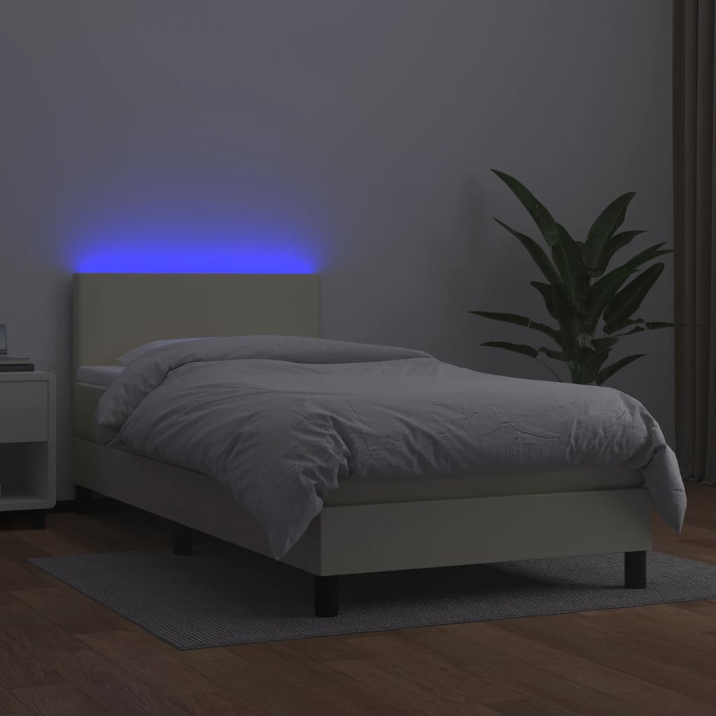 Boxspring met matras en LED kunstleer crèmekleurig 100x200 cm is nu te koop bij PeponiXL, paradijselijk wonen!