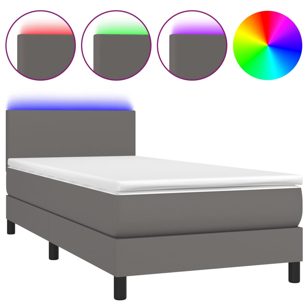 Boxspring met matras en LED kunstleer grijs 100x200 cm is nu te koop bij PeponiXL, paradijselijk wonen!