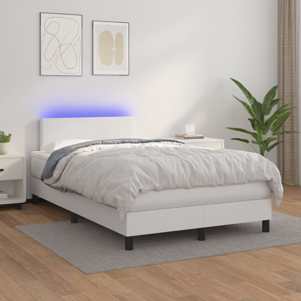 Boxspring met matras en LED kunstleer wit 120x200 cm is nu te koop bij PeponiXL, paradijselijk wonen!