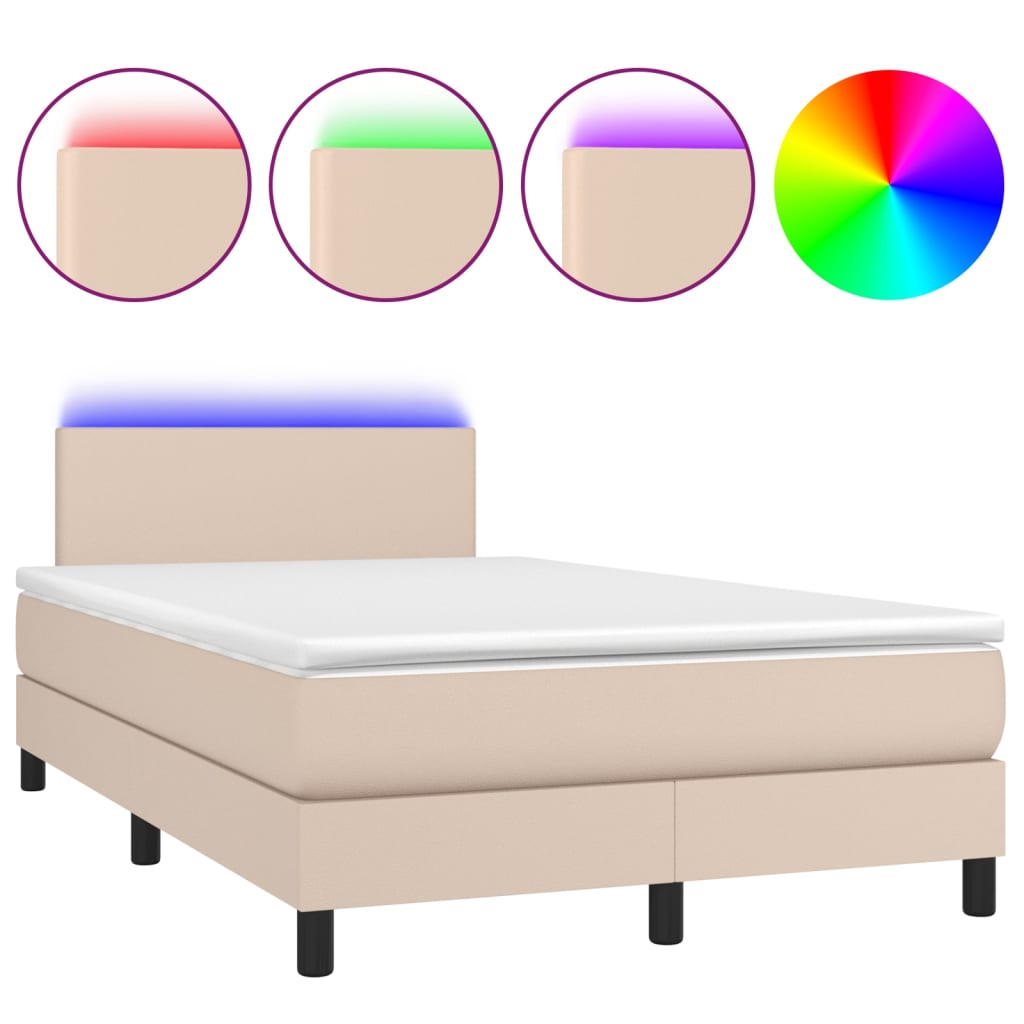 Boxspring met matras en LED kunstleer cappuccinokleur 120x200cm is nu te koop bij PeponiXL, paradijselijk wonen!