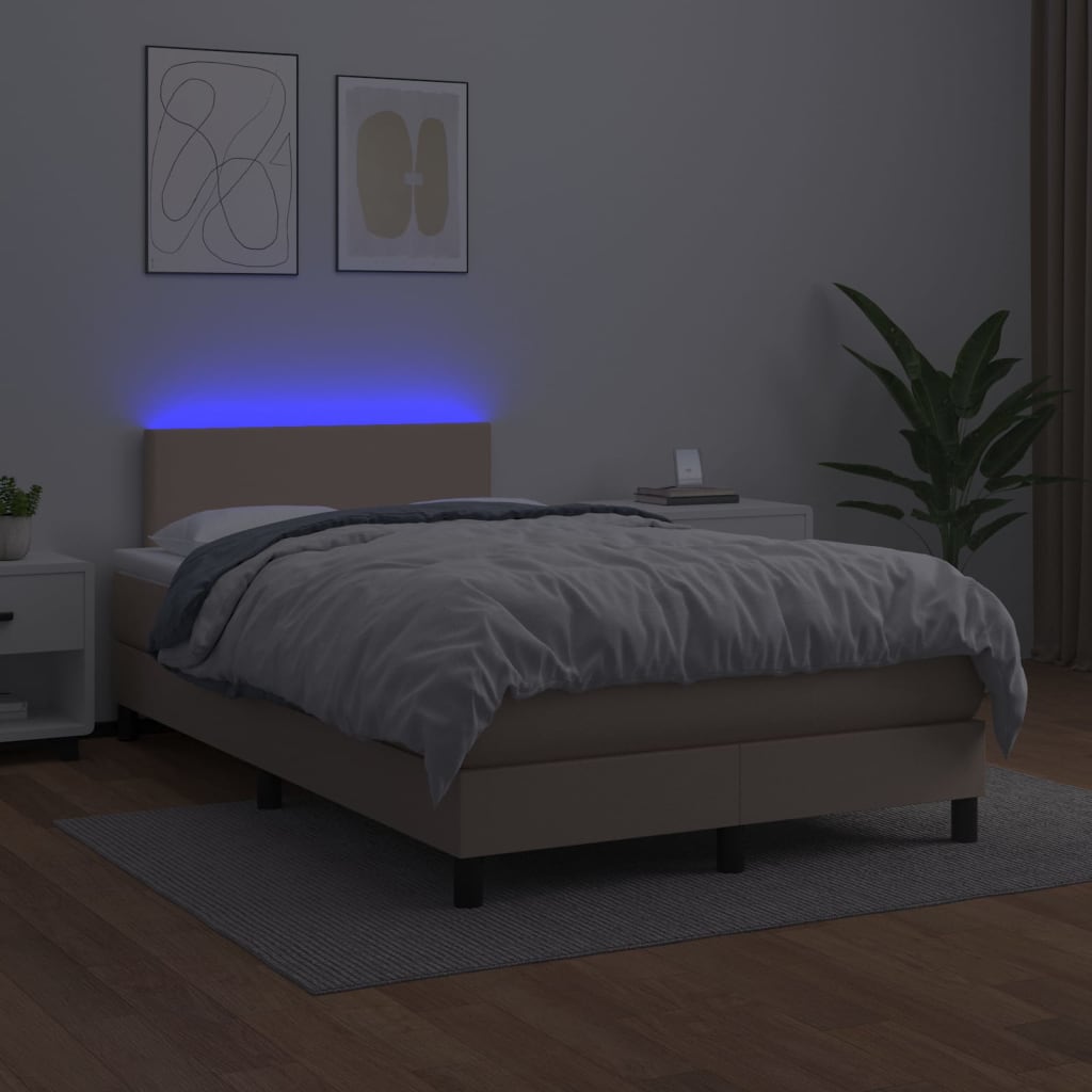 Boxspring met matras en LED kunstleer cappuccinokleur 120x200cm is nu te koop bij PeponiXL, paradijselijk wonen!