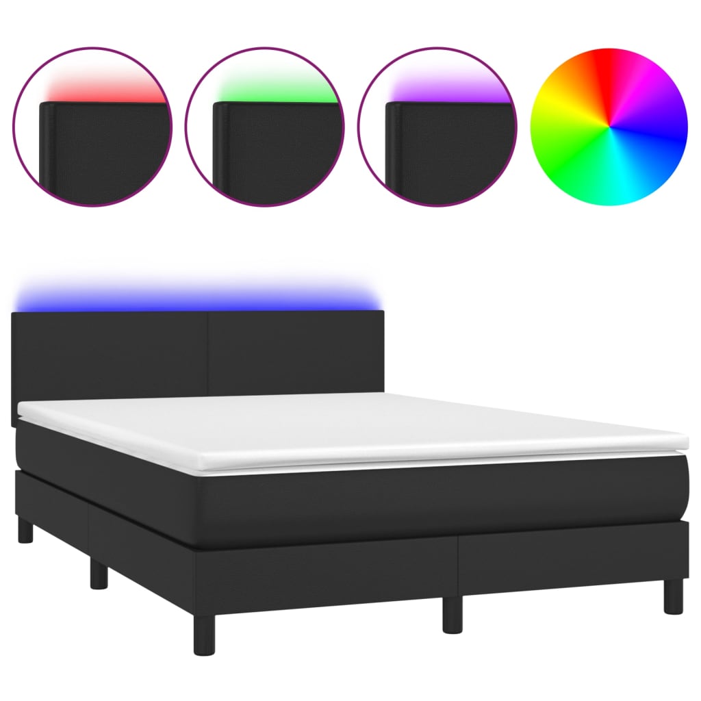 Boxspring met matras en LED kunstleer zwart 140x190 cm is nu te koop bij PeponiXL, paradijselijk wonen!