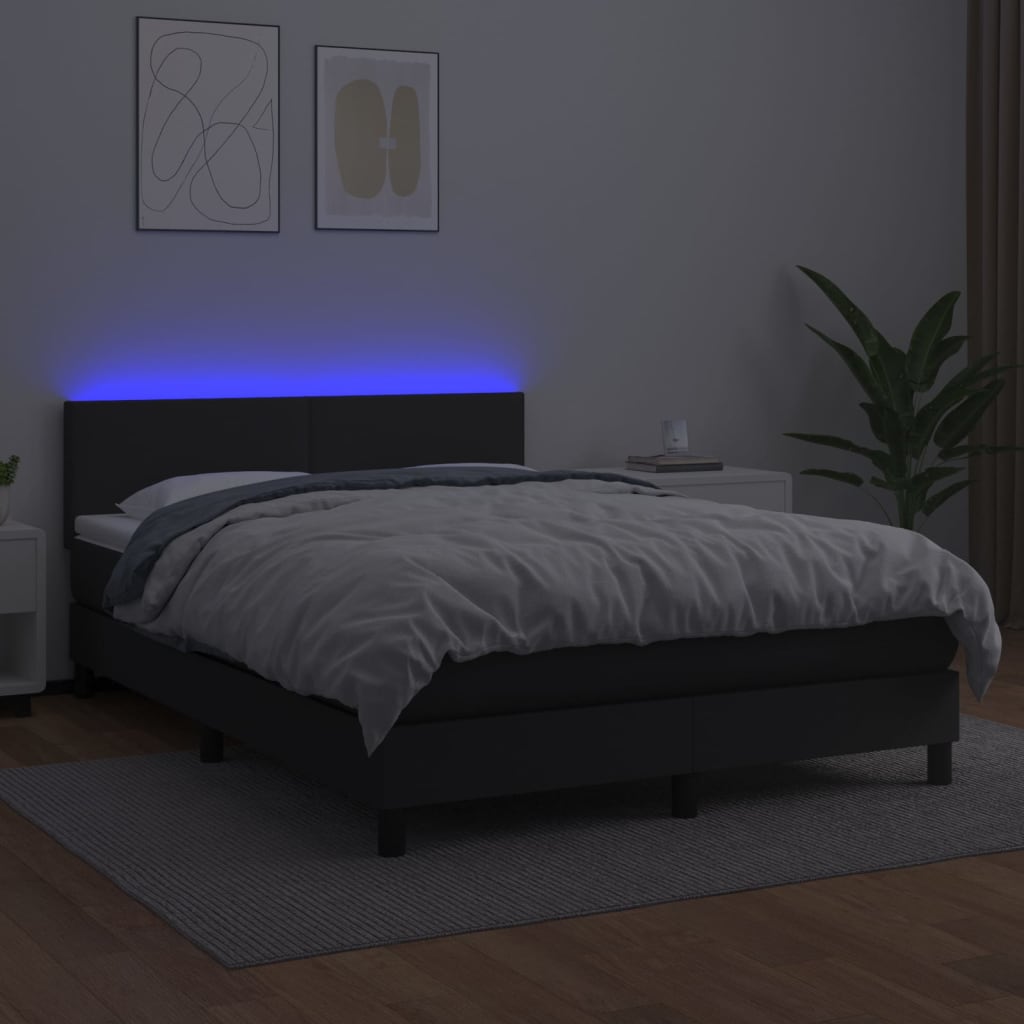 Boxspring met matras en LED kunstleer zwart 140x190 cm is nu te koop bij PeponiXL, paradijselijk wonen!