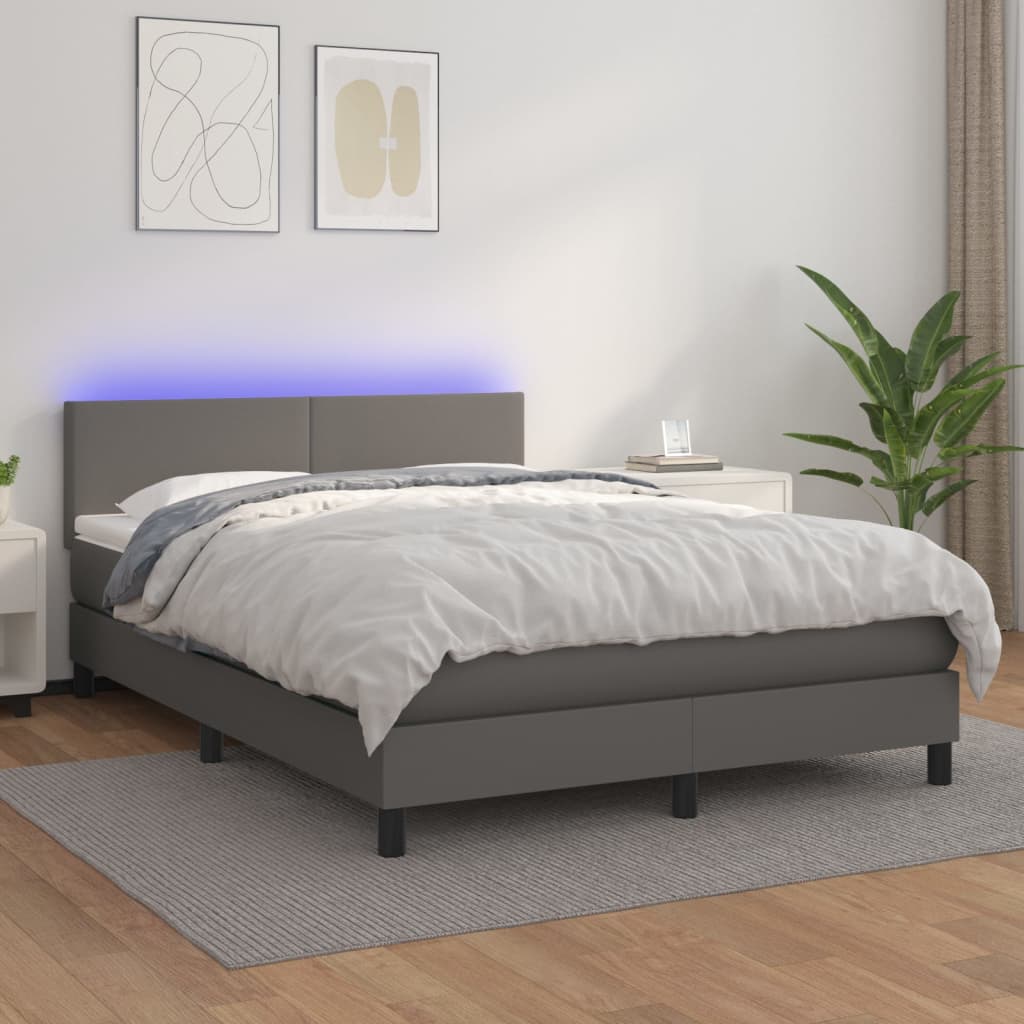 Boxspring met matras en LED kunstleer grijs 140x200 cm is nu te koop bij PeponiXL, paradijselijk wonen!