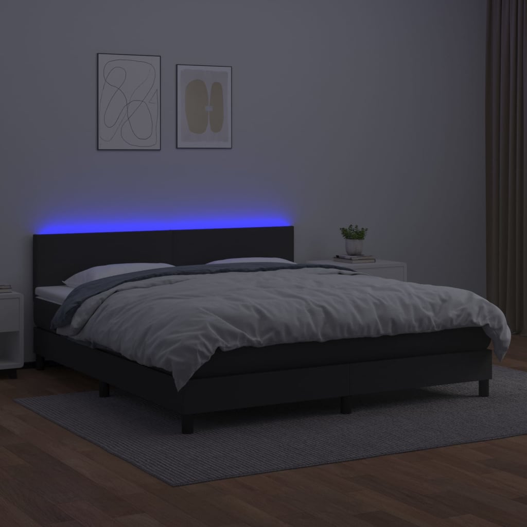 Boxspring met matras en LED kunstleer zwart 160x200 cm is nu te koop bij PeponiXL, paradijselijk wonen!