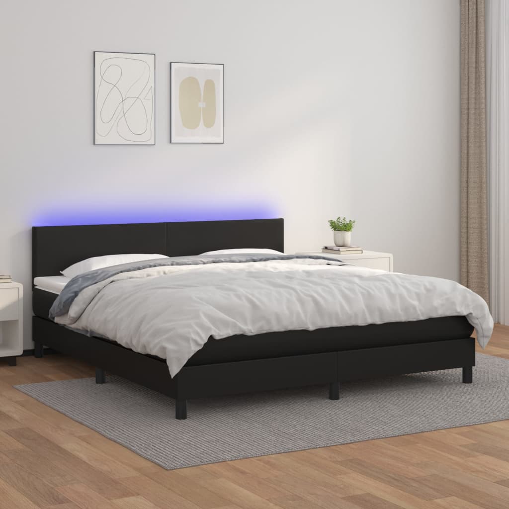 Boxspring met matras en LED kunstleer zwart 160x200 cm is nu te koop bij PeponiXL, paradijselijk wonen!