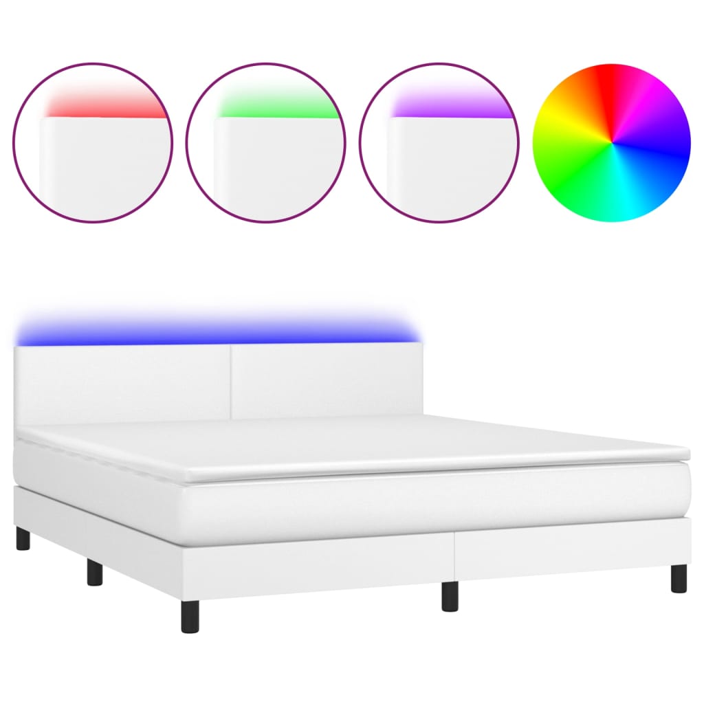 Boxspring met matras en LED kunstleer wit 160x200 cm is nu te koop bij PeponiXL, paradijselijk wonen!