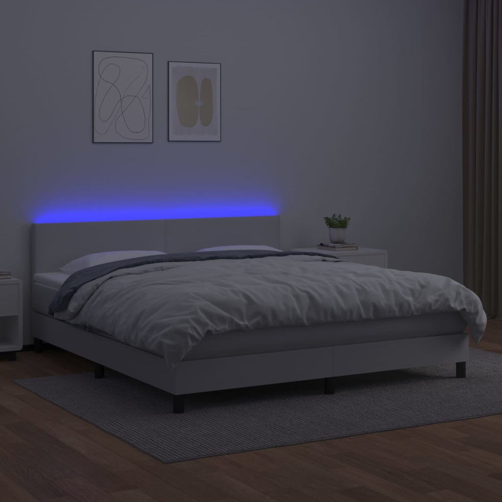 Boxspring met matras en LED kunstleer wit 160x200 cm is nu te koop bij PeponiXL, paradijselijk wonen!