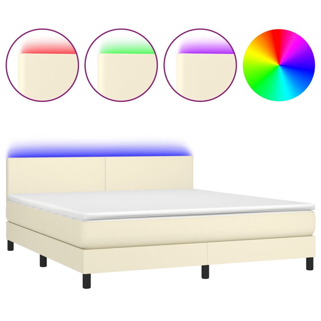 Boxspring met matras en LED kunstleer crèmekleurig 160x200 cm