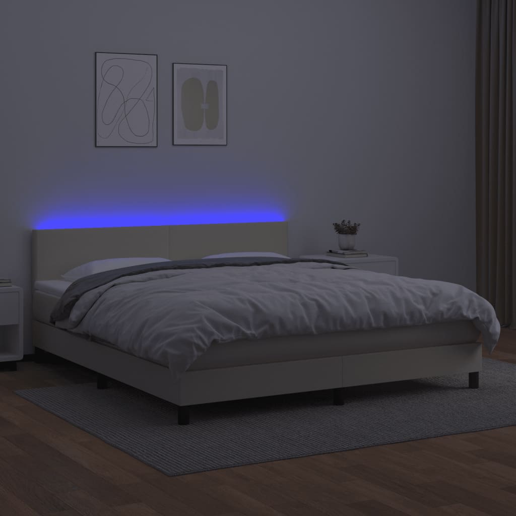 Boxspring met matras en LED kunstleer crèmekleurig 160x200 cm is nu te koop bij PeponiXL, paradijselijk wonen!