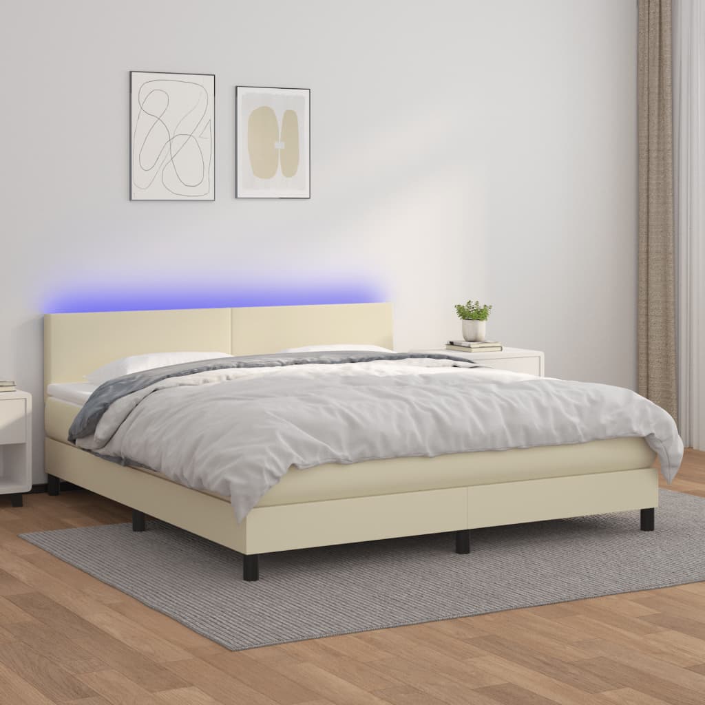 Boxspring met matras en LED kunstleer crèmekleurig 160x200 cm