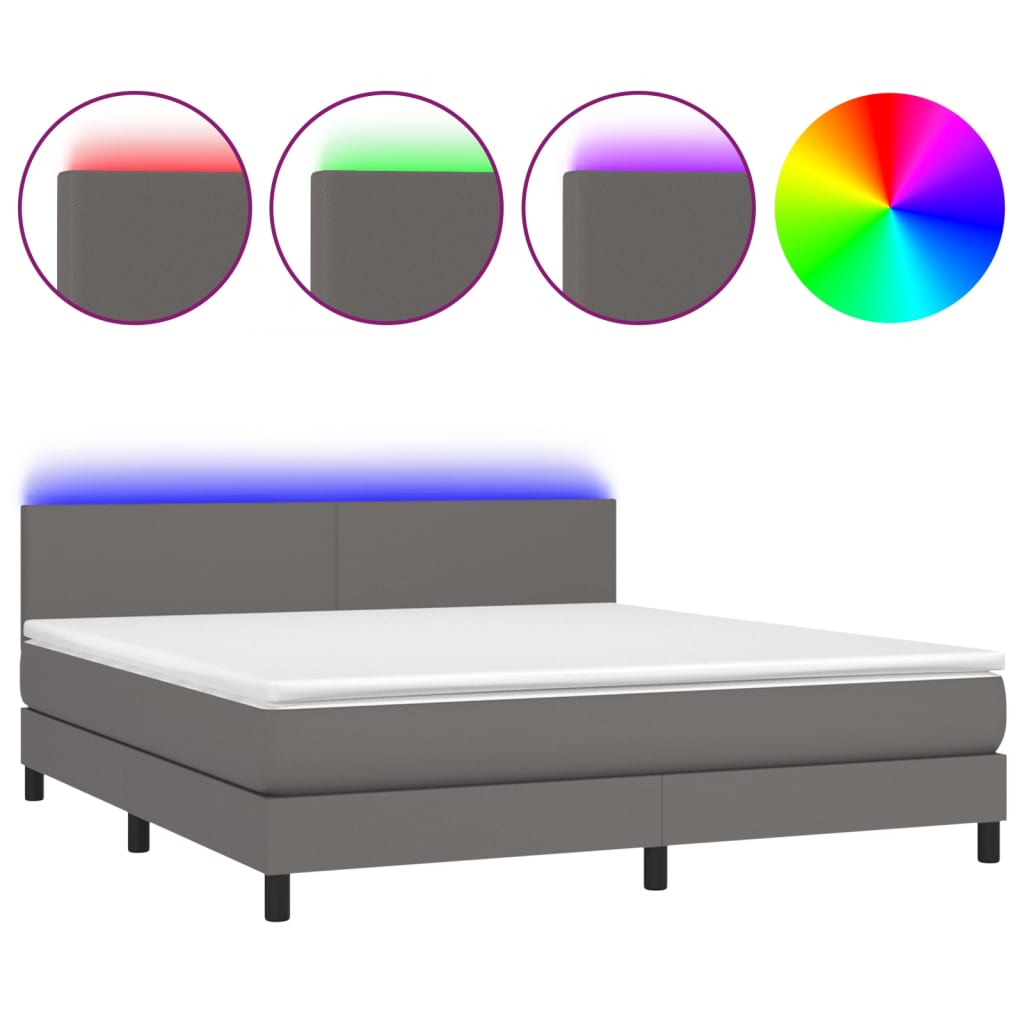 Boxspring met matras en LED kunstleer grijs 160x200 cm is nu te koop bij PeponiXL, paradijselijk wonen!