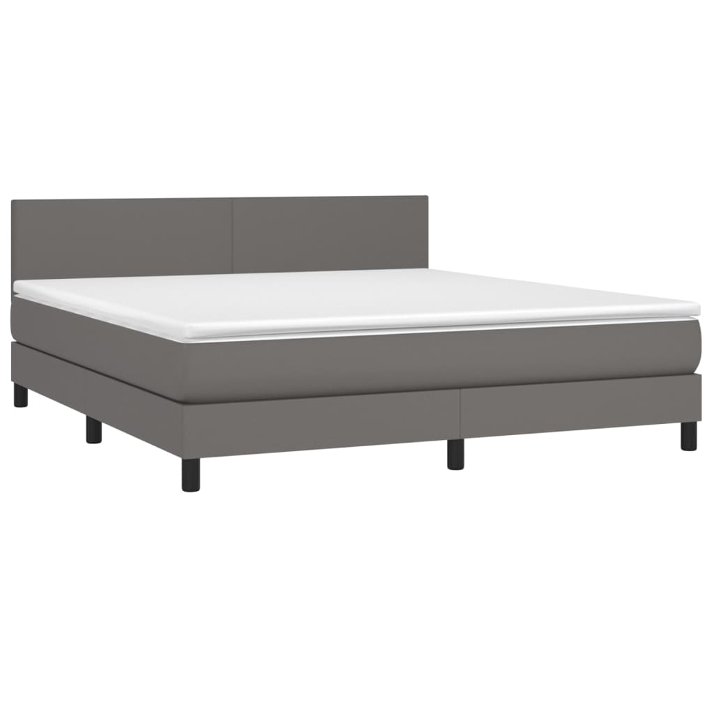 Boxspring met matras en LED kunstleer grijs 160x200 cm is nu te koop bij PeponiXL, paradijselijk wonen!