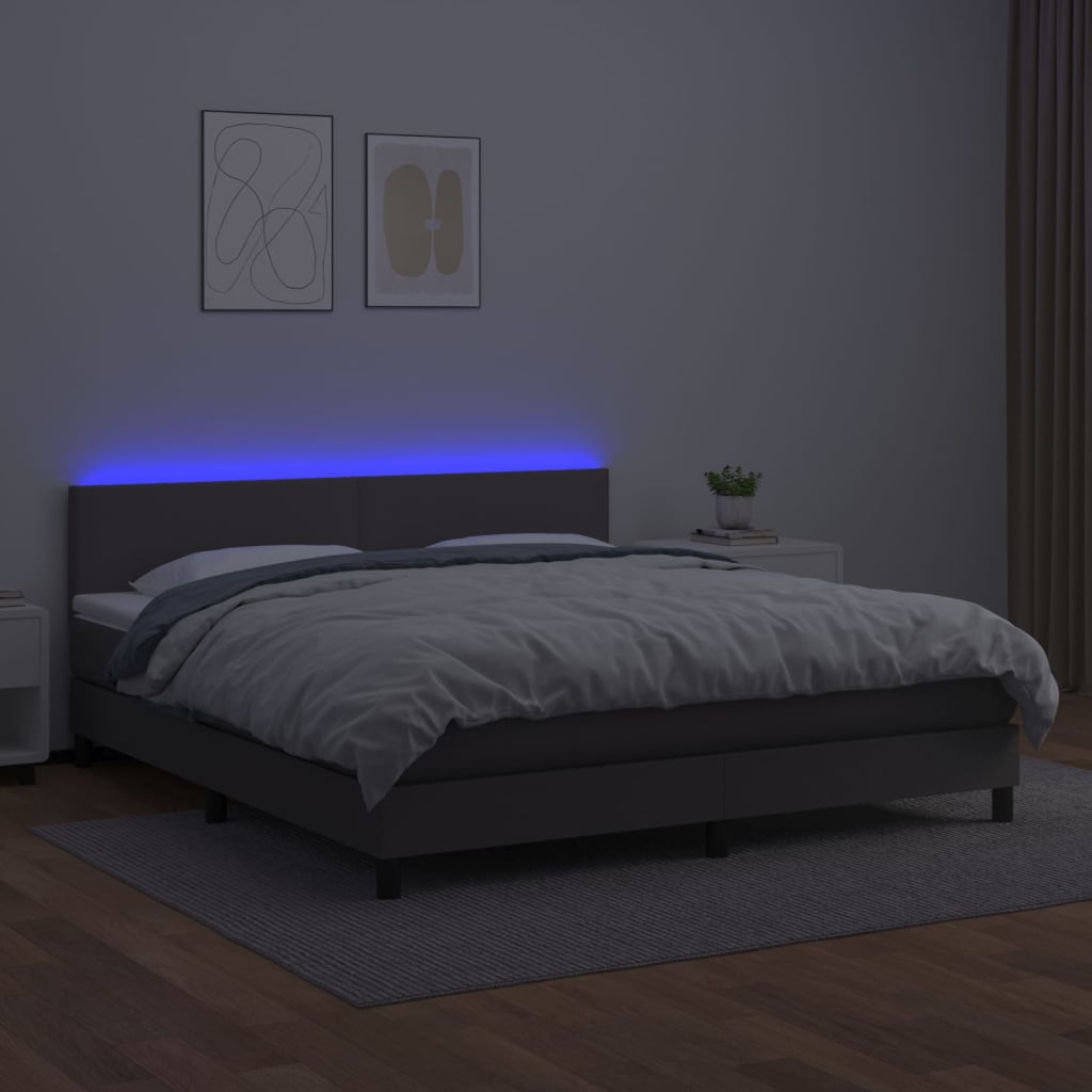 Boxspring met matras en LED kunstleer grijs 160x200 cm is nu te koop bij PeponiXL, paradijselijk wonen!