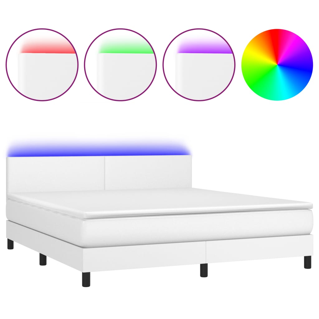 Boxspring met matras en LED kunstleer wit 180x200 cm is nu te koop bij PeponiXL, paradijselijk wonen!