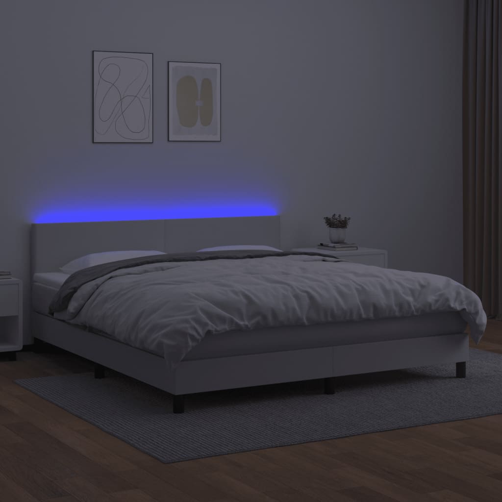 Boxspring met matras en LED kunstleer wit 180x200 cm is nu te koop bij PeponiXL, paradijselijk wonen!