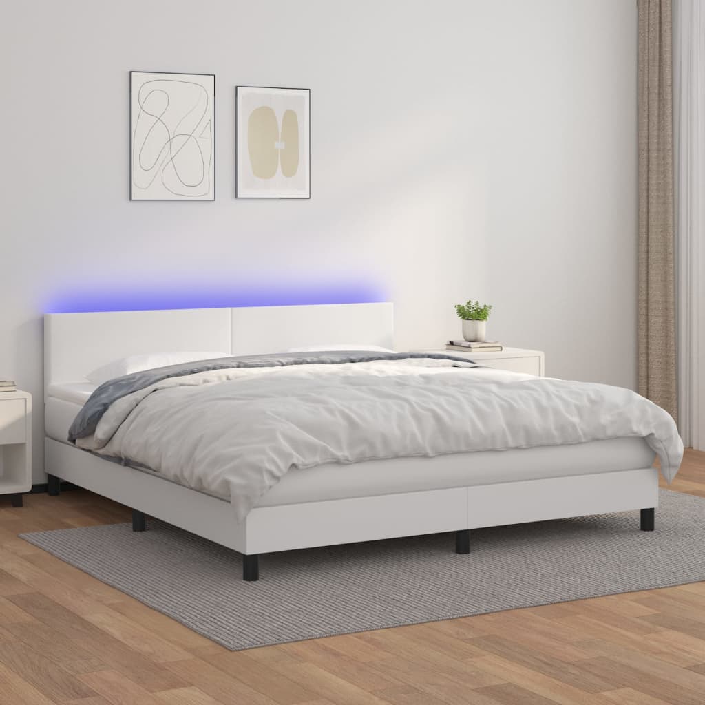 Boxspring met matras en LED kunstleer wit 180x200 cm is nu te koop bij PeponiXL, paradijselijk wonen!