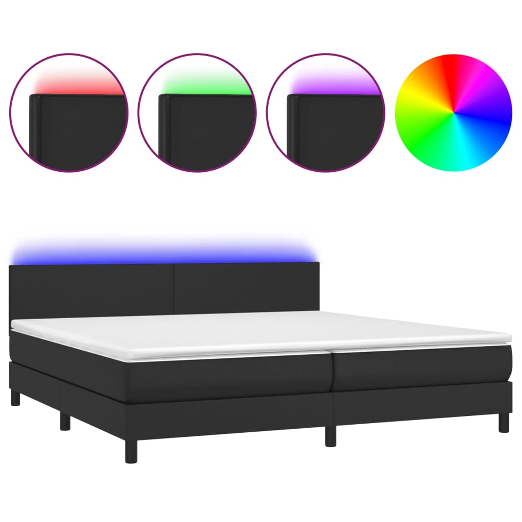 Boxspring met matras en LED kunstleer zwart 200x200 cm is nu te koop bij PeponiXL, paradijselijk wonen!