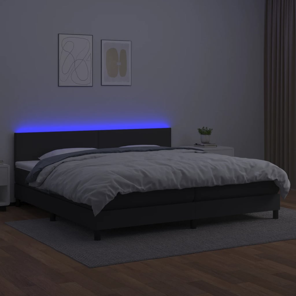 Boxspring met matras en LED kunstleer zwart 200x200 cm is nu te koop bij PeponiXL, paradijselijk wonen!